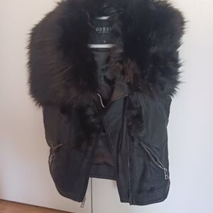 Guess Black Puffer Jack with Faux Fur Trim